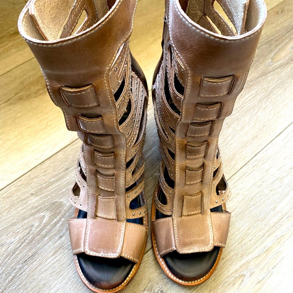 Leather Strappy Chunky Heels